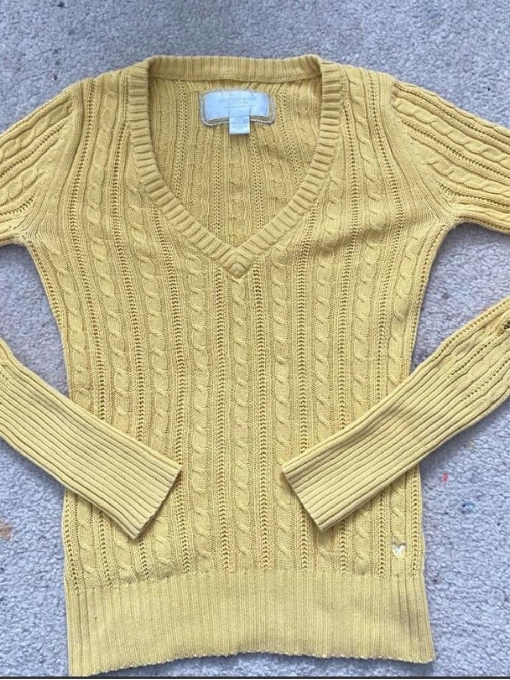 American Eagle Outfitters Yellow Cable-Knit V-Neck Sweater